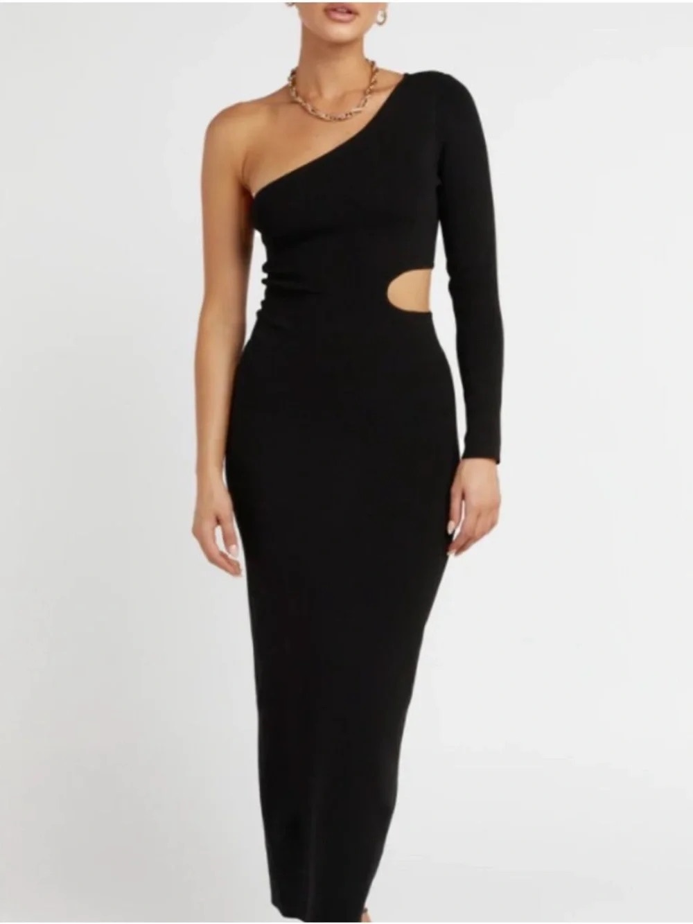 DISSH Black One-Shoulder Cutout Maxi Dress